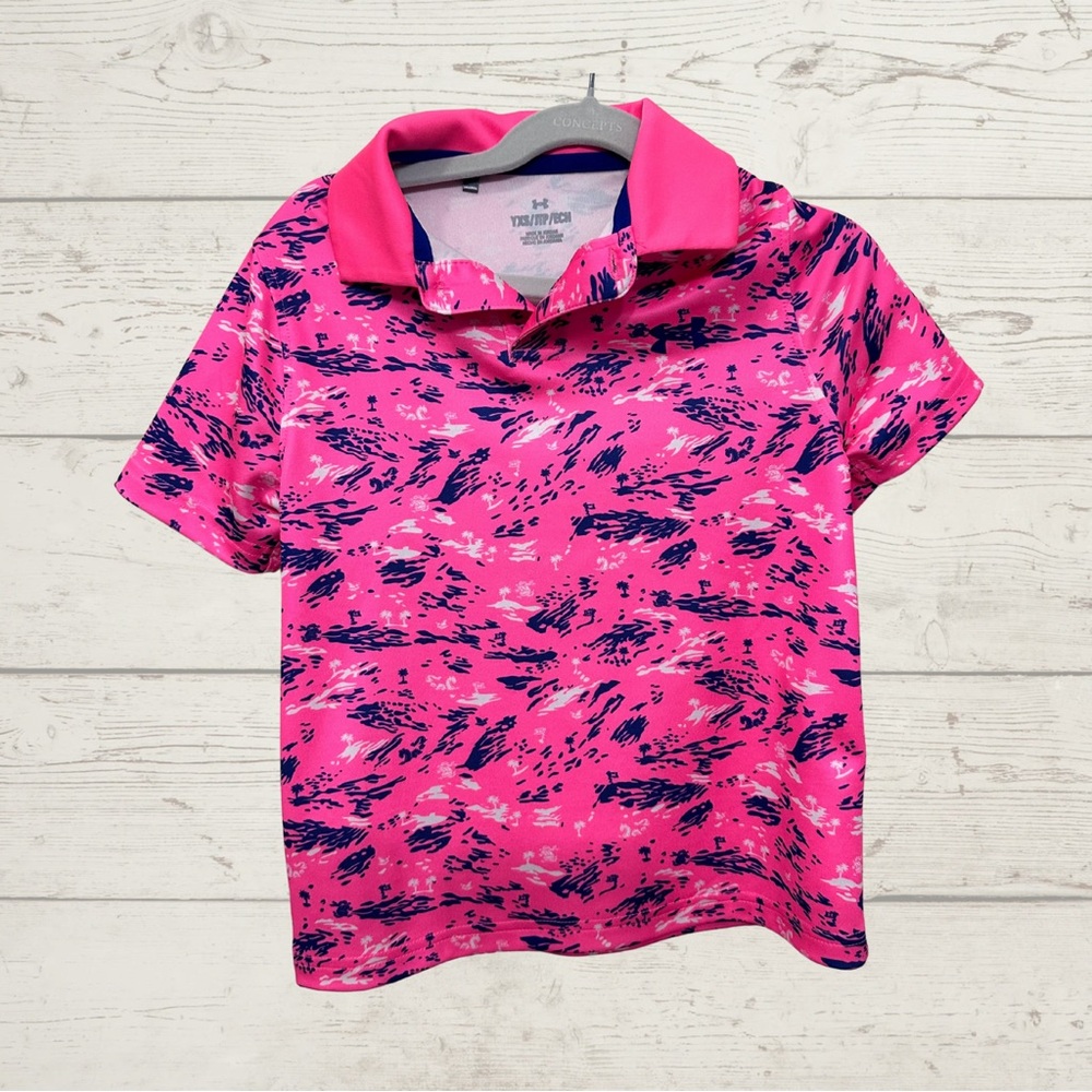Under Armour Boys YXS Performance Polo • Pink Camo • EUC